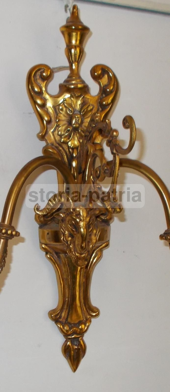 Applique In Metallo Dorato Con Mascherone Decorativo, Anni 1940 1960
