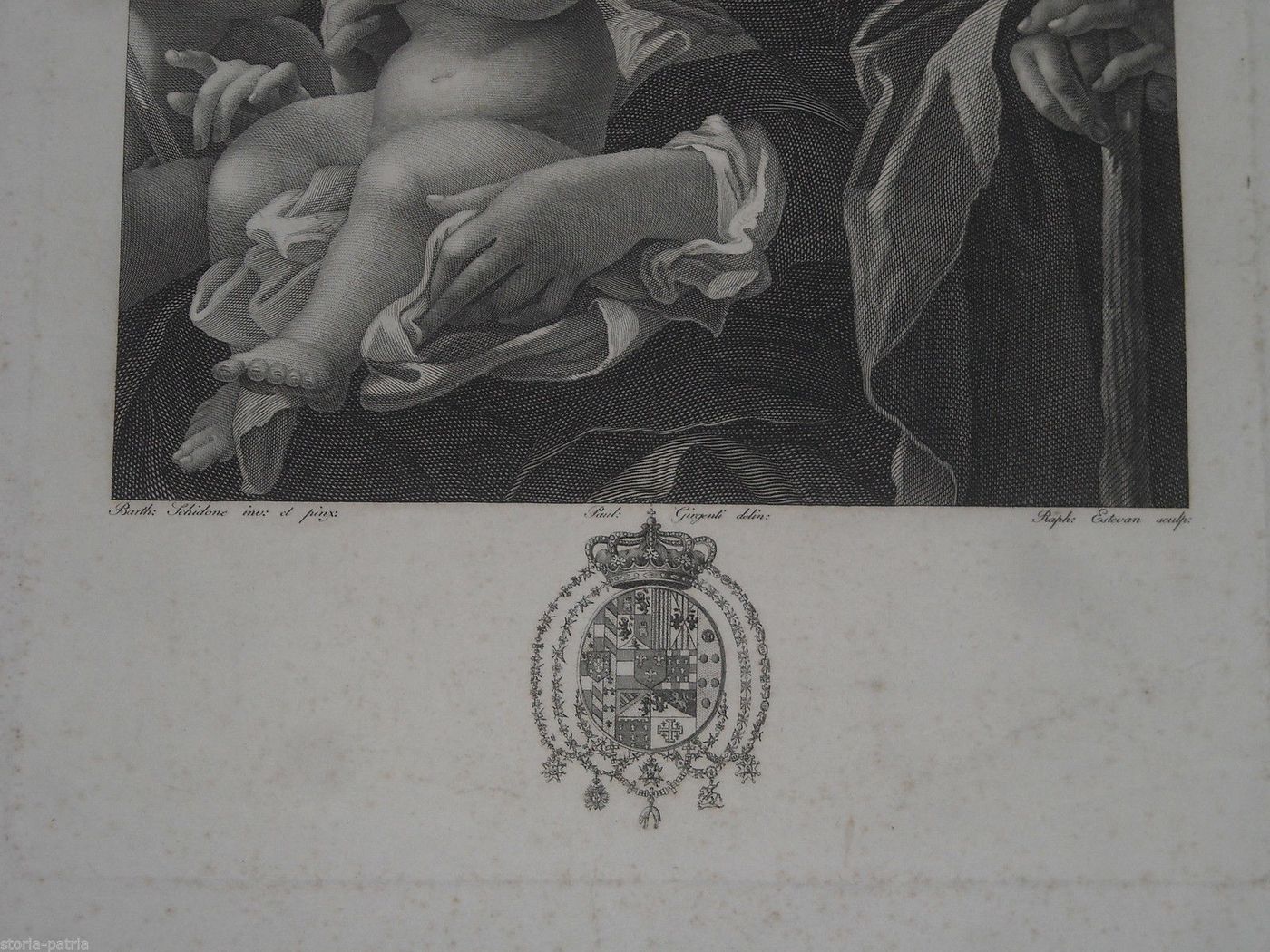 Sacra Famiglia Di Bartolomeo Schedoni, Incisa Da Raffaele Estevan Con Stemma Borbonico