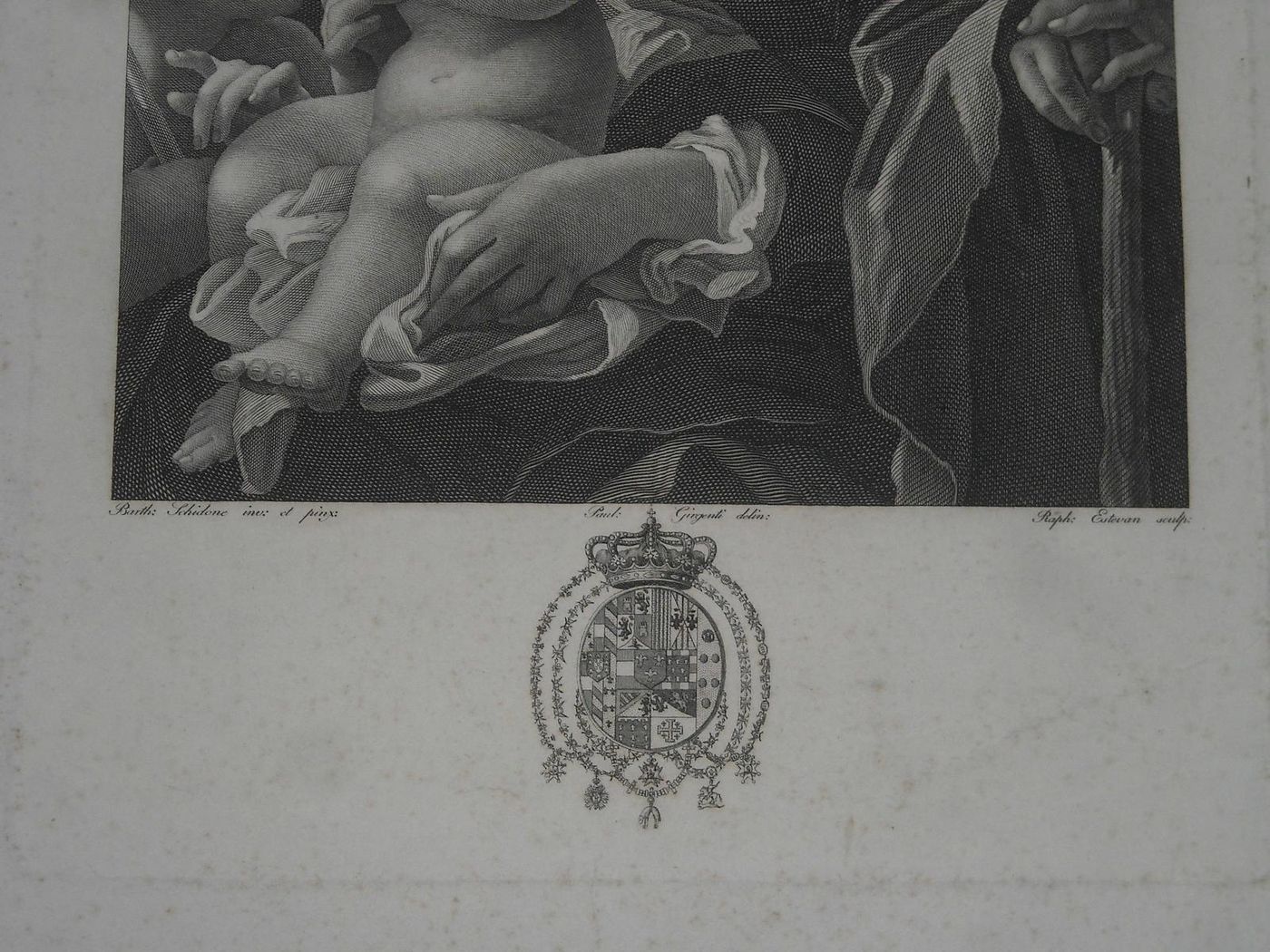 Sacra Famiglia Di Bartolomeo Schedoni, Incisa Da Raffaele Estevan Con Stemma Borbonico