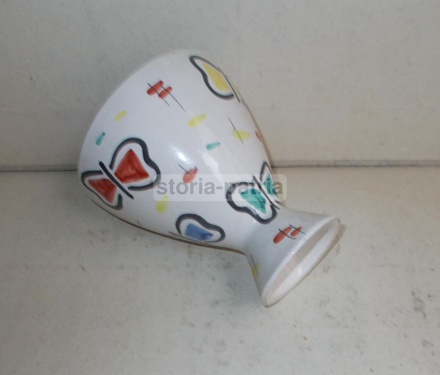 Vaso Coronetti Cunardo In Ceramica Policroma Con Farfalle, Anni '50