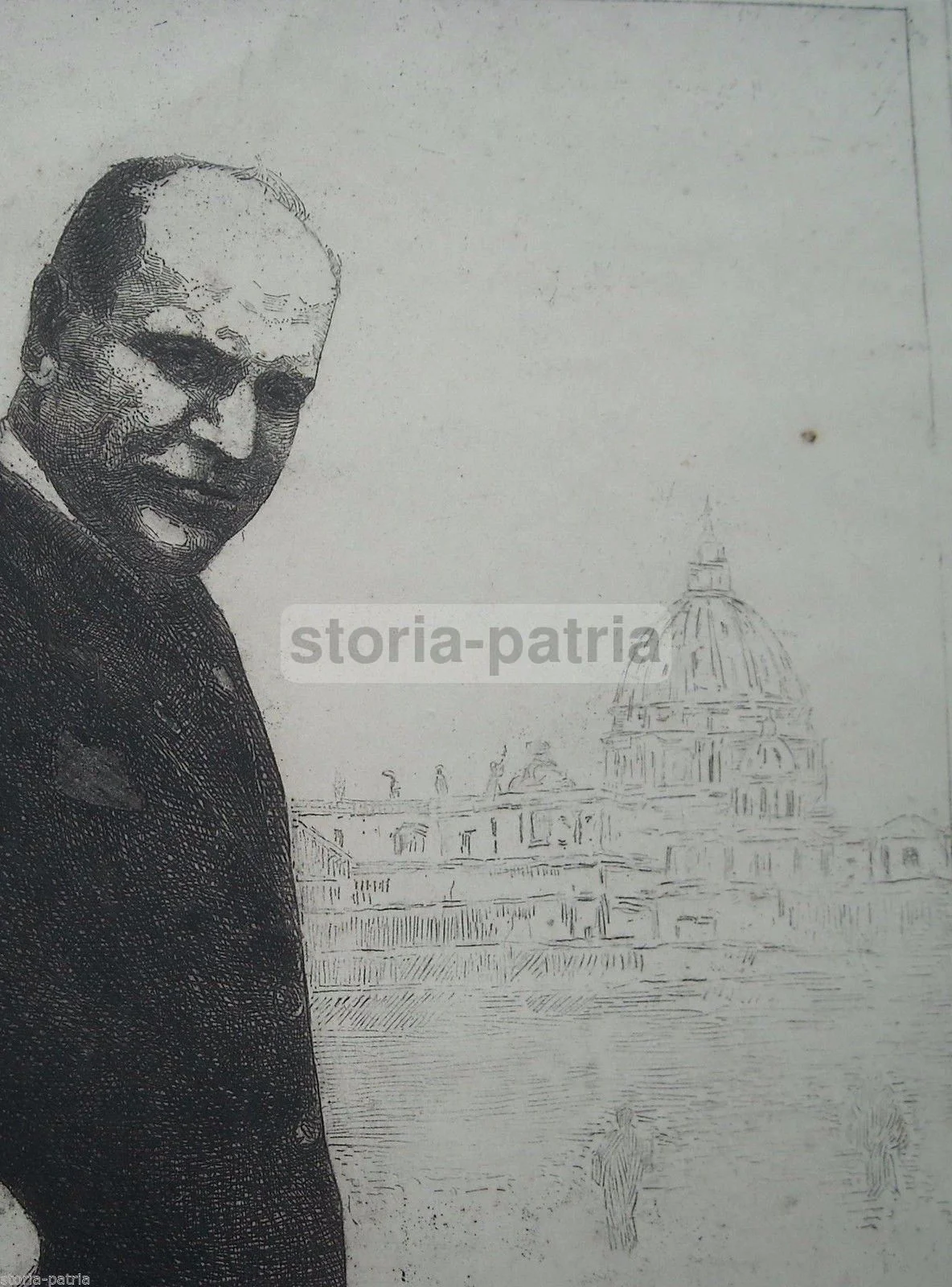 Etching by Bice Ferrari: View of Rome, First Half of the 1900s