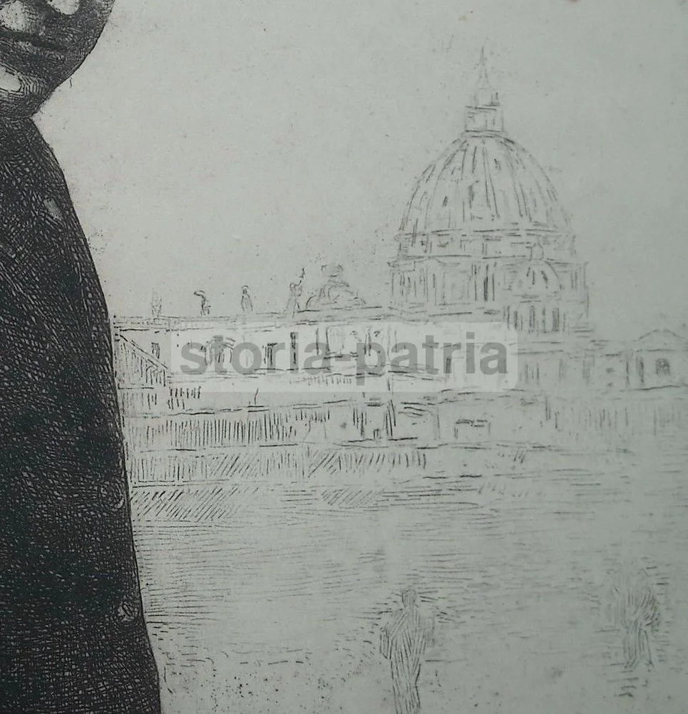 Etching by Bice Ferrari: View of Rome, First Half of the 1900s