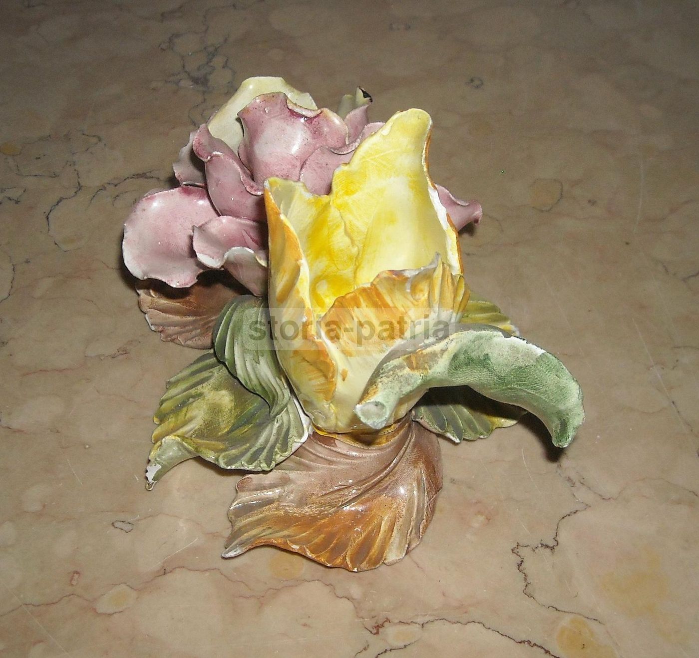 Lampada Bugia In Ceramica Policroma Con Decorazione Floreale, Anni '50