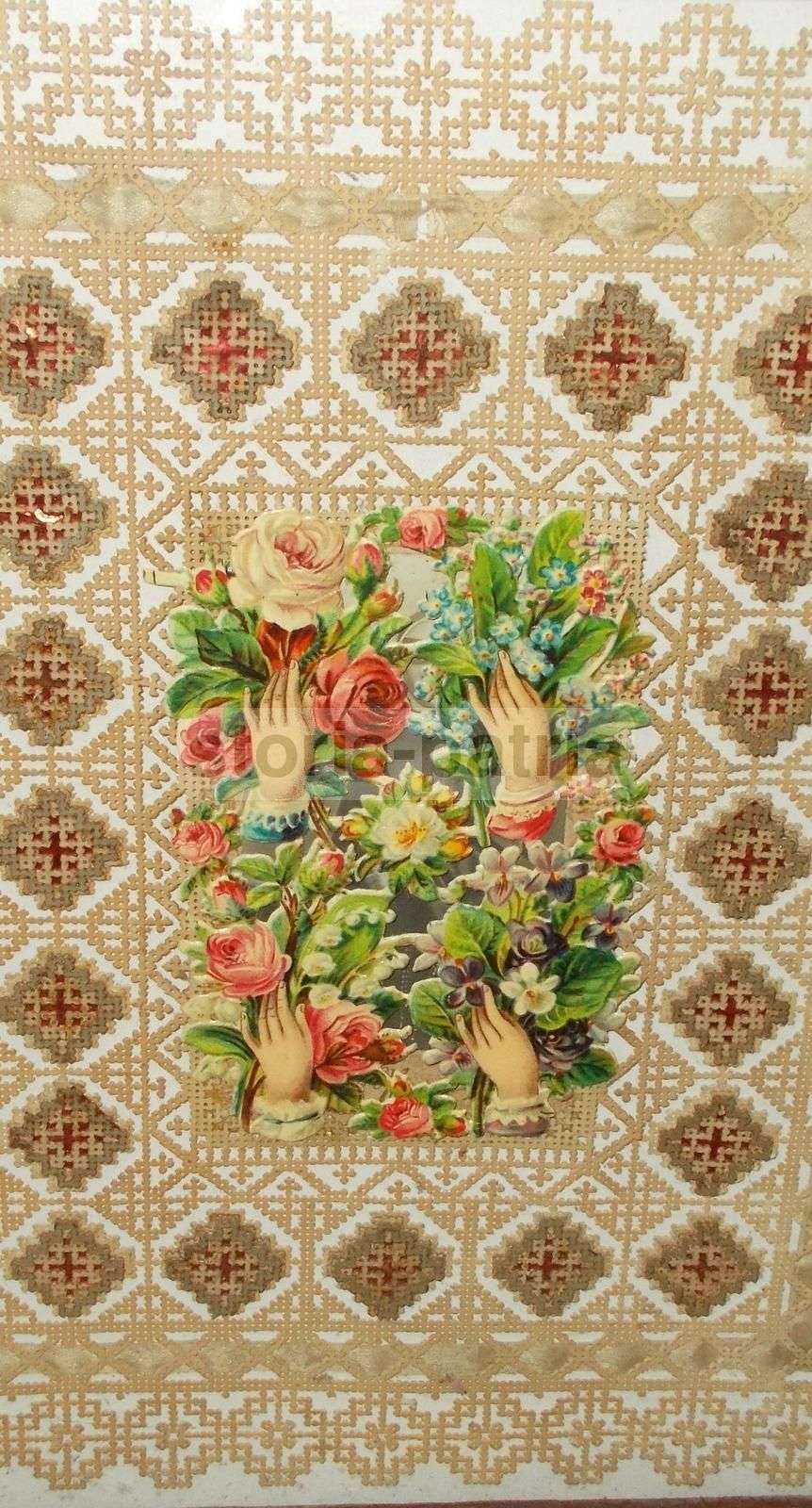 Quadro Carta Traforata Floreale Liberty, Primo '900, Con Cornice