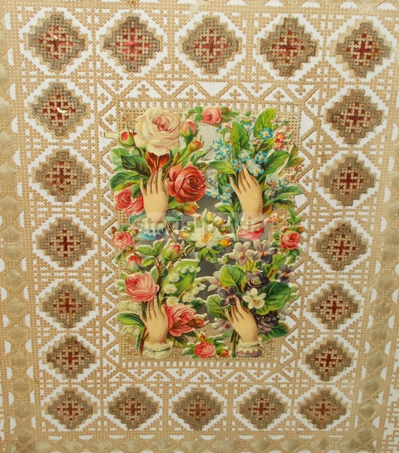 Quadro Carta Traforata Floreale Liberty Inizio '900 Con Cornice