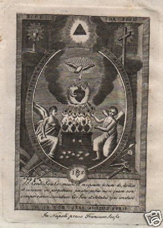 Incisione Antica Del Sacro Cuore Di Gesù, Francesco Scafa, Napoli