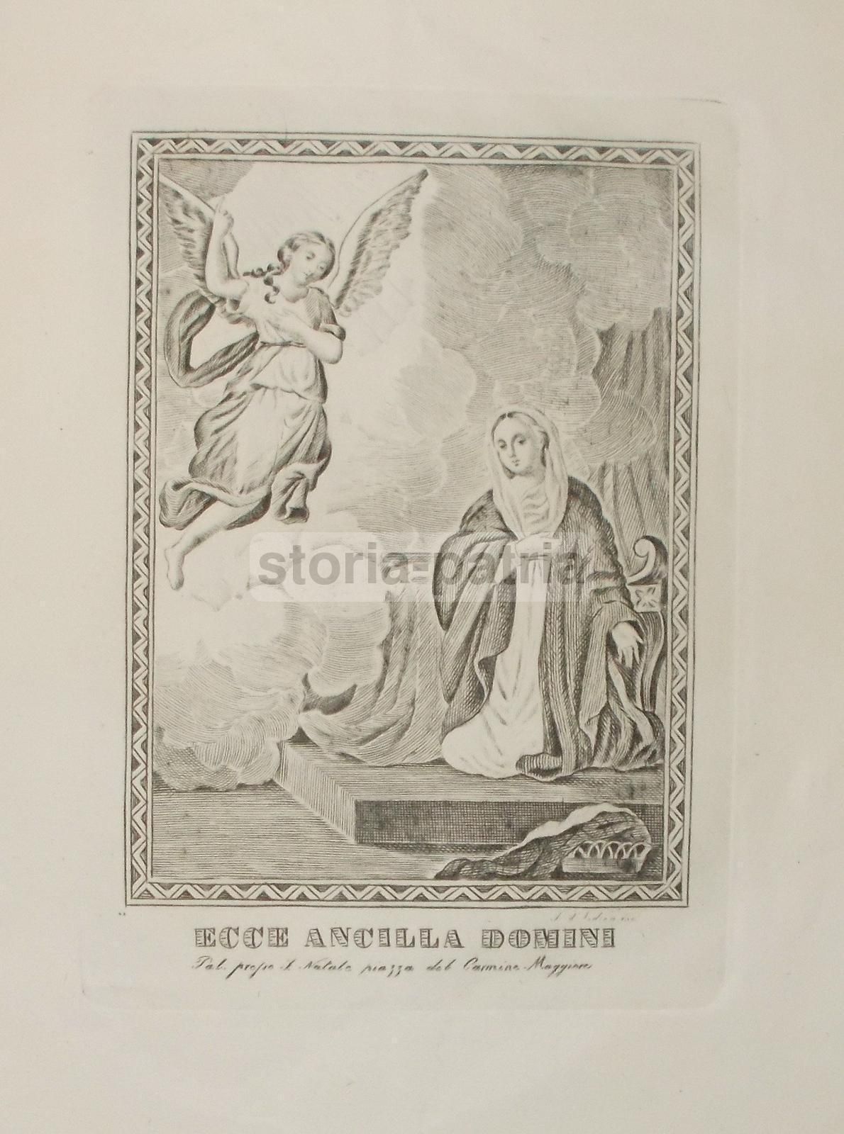 Stampa Antica Annunciazione, Angelo E Madonna, d'Andrea, Napoli, 1800