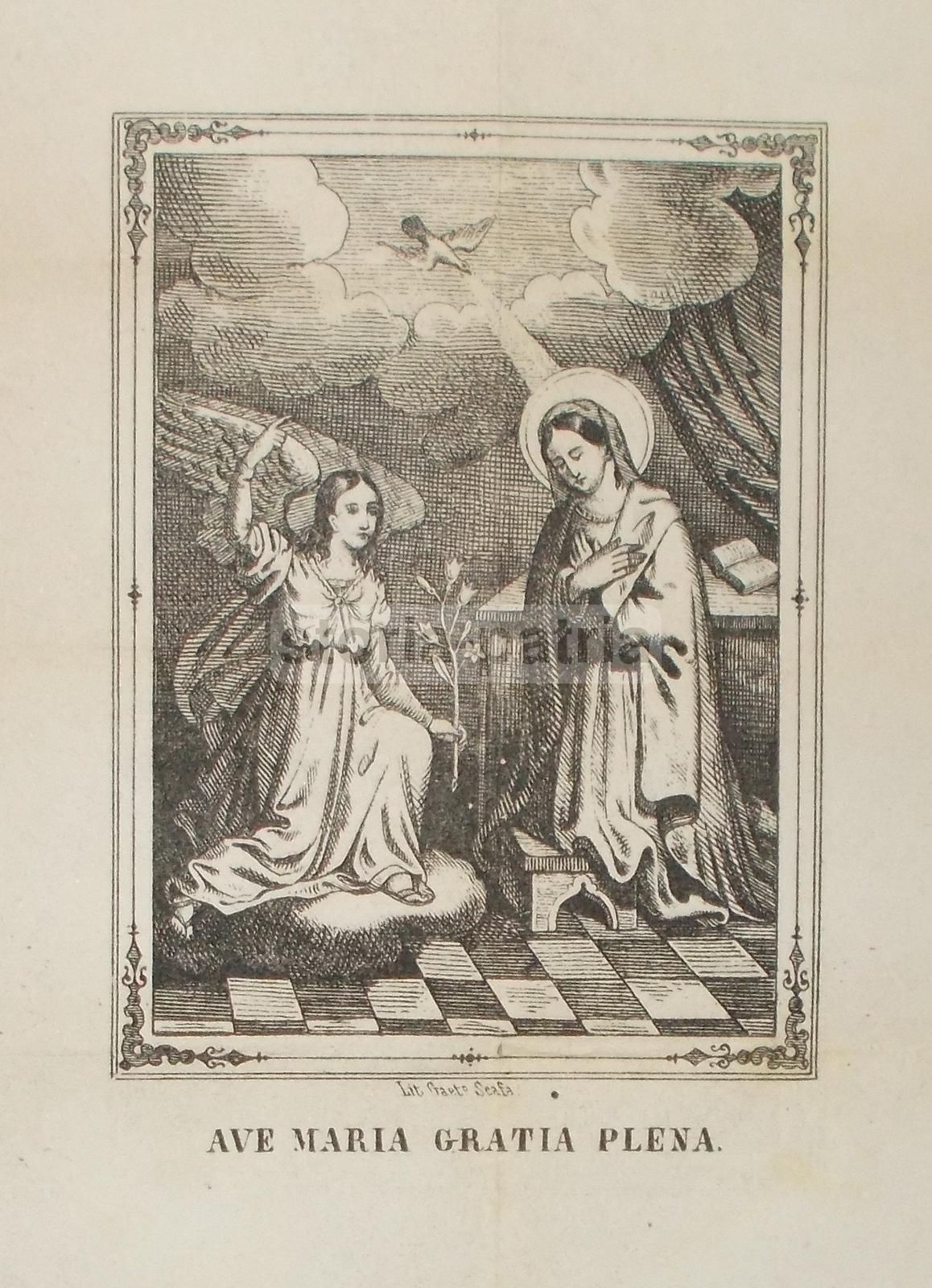 Litografia Dell'Annunciazione, Angelo E Madonna, Gaetano Scafa, Napoli, XIX Secolo