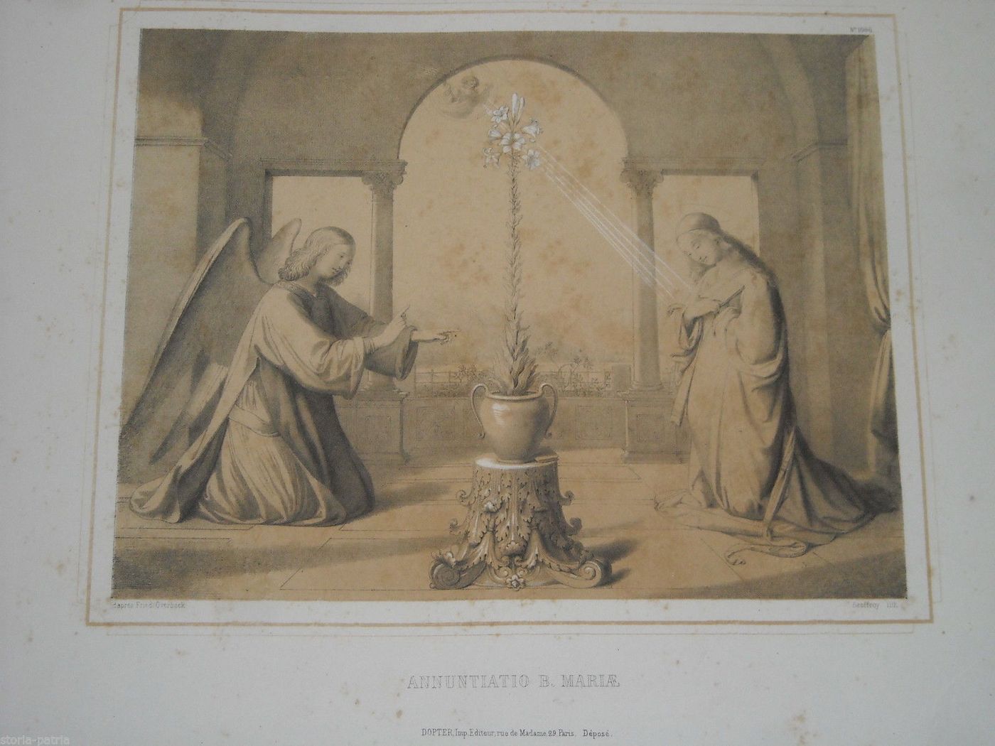 Annunciazione Della Madonna, Litografia Di Geoffroy Da Overbeck, Dopter, Metà XIX Secolo