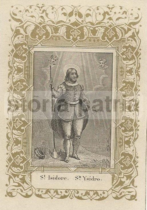 Santino Antico Di San Isidoro Con Litografia Dorata, XIX Secolo