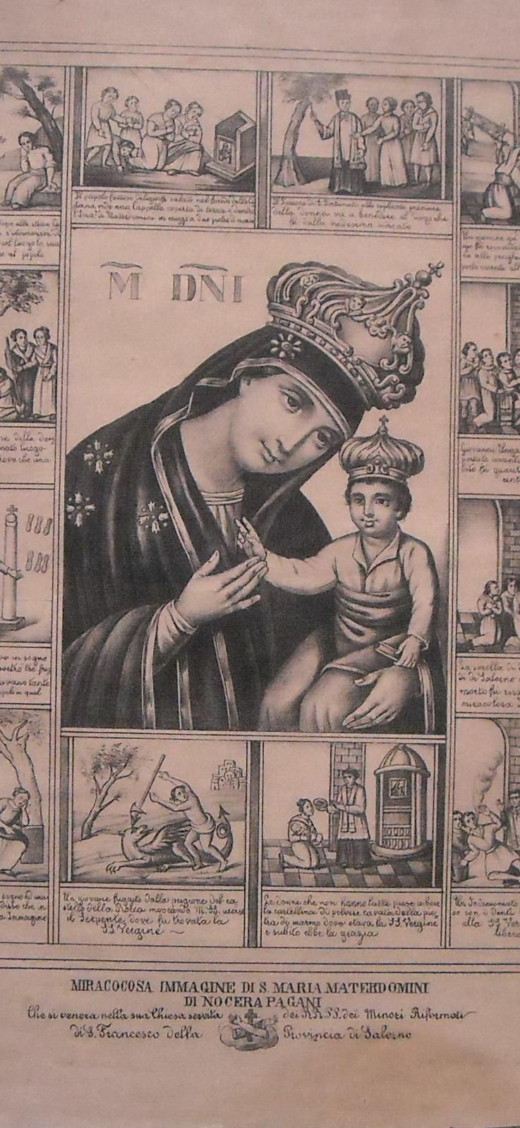 Stampa Litografica Madonna Materdomini Nocera Pagani 1800 Apicella