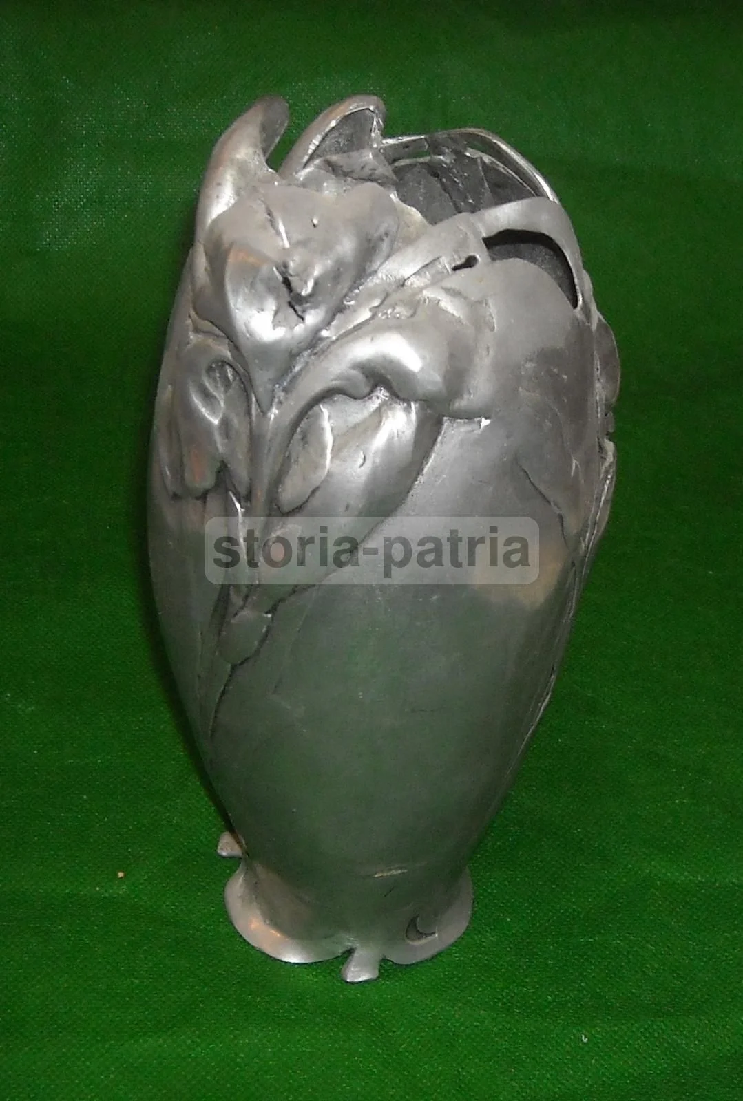 Art Nouveau Pewter Vase with Floral Decoration, 1920s