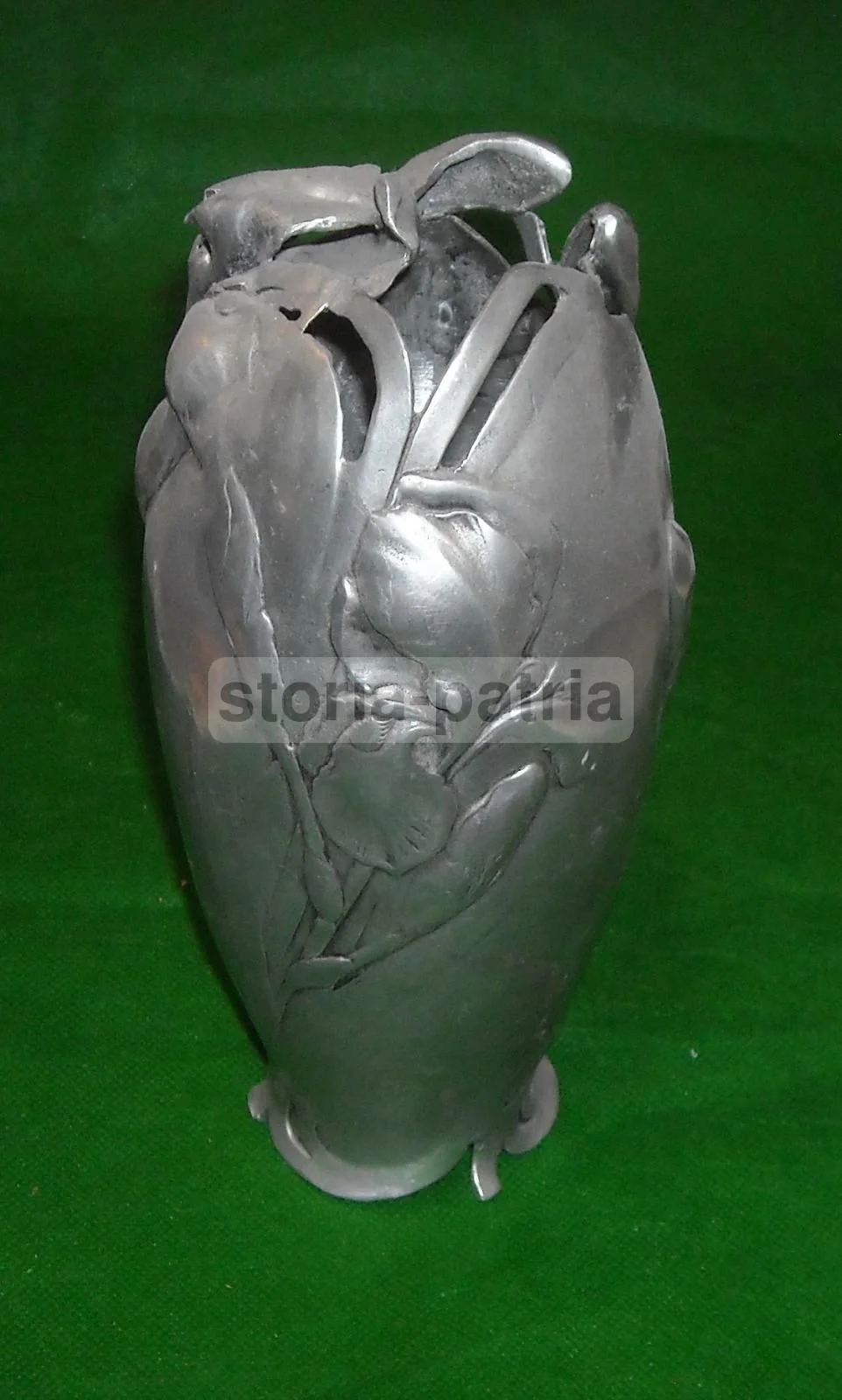 Art Nouveau Pewter Vase with Floral Decoration, 1920s