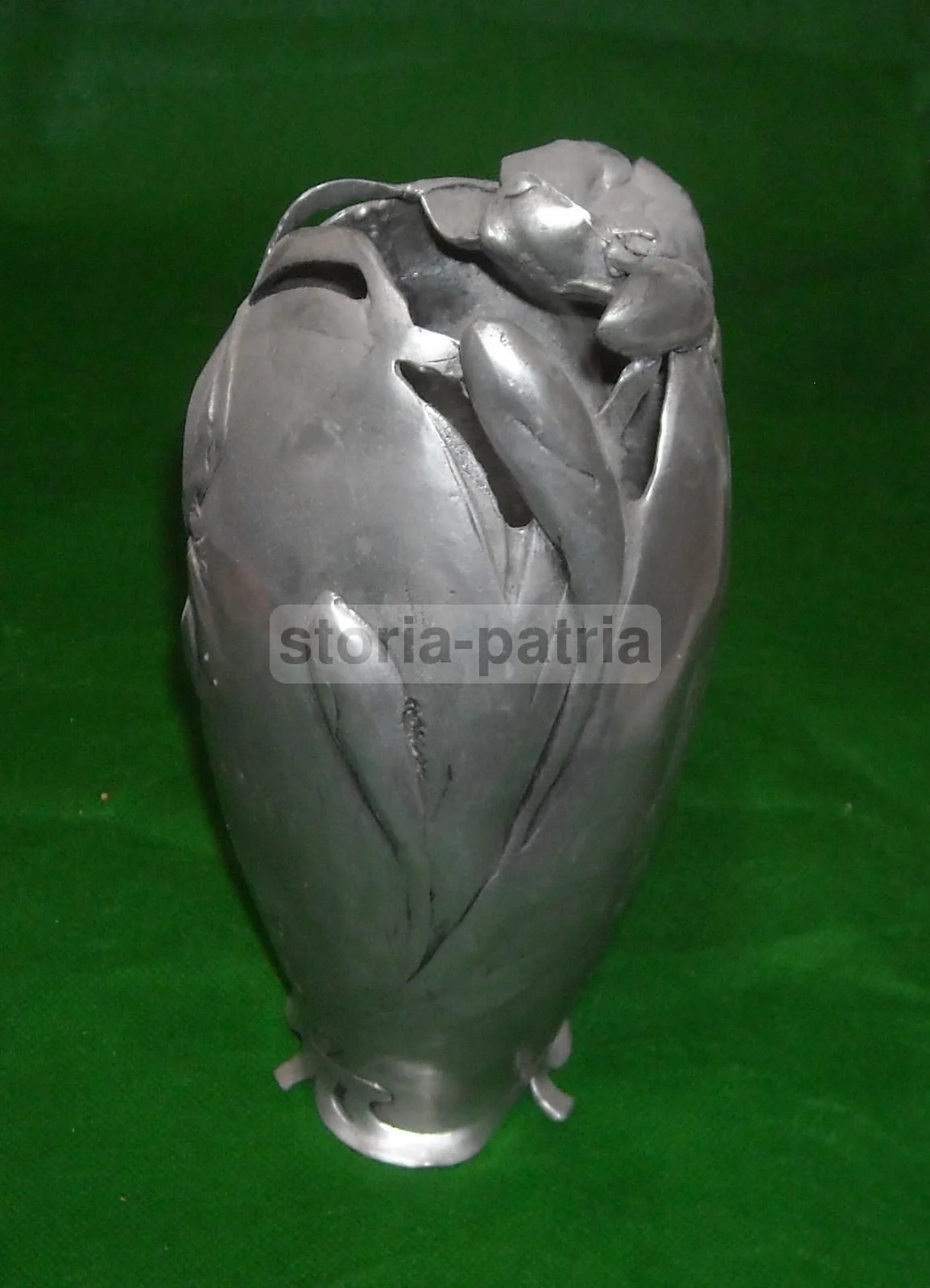 Art Nouveau Pewter Vase with Floral Decoration, 1920s