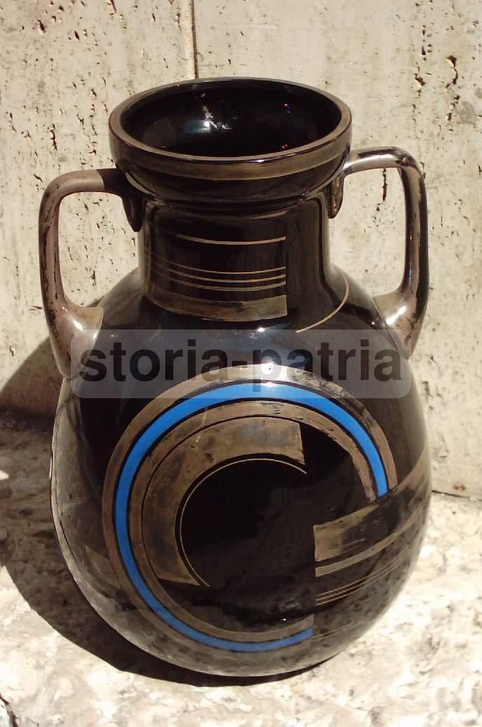 Vaso Art Déco In Vetro Con Decoro Geometrico E Argento, Anni '30