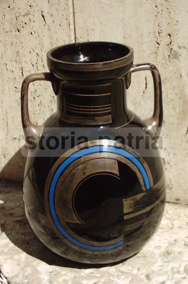 Vaso Art Déco In Vetro Con Decoro Geometrico E Argento, Anni '30