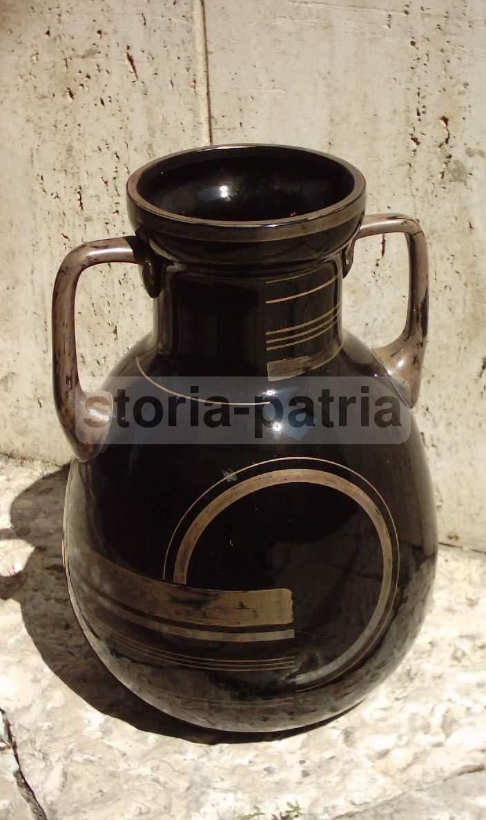 Vaso Art Déco In Vetro Con Decoro Geometrico E Argento, Anni '30