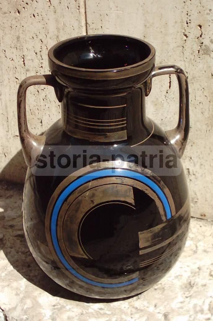 Vaso Art Déco In Vetro Con Decoro Geometrico E Argento, Anni '30
