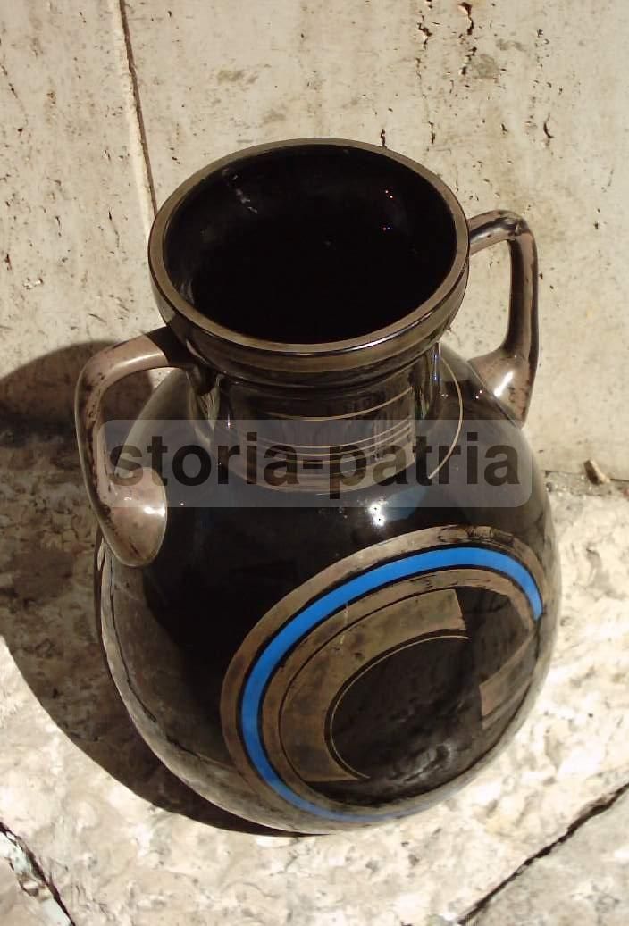 Vaso Art Déco In Vetro Con Decoro Geometrico E Argento, Anni '30