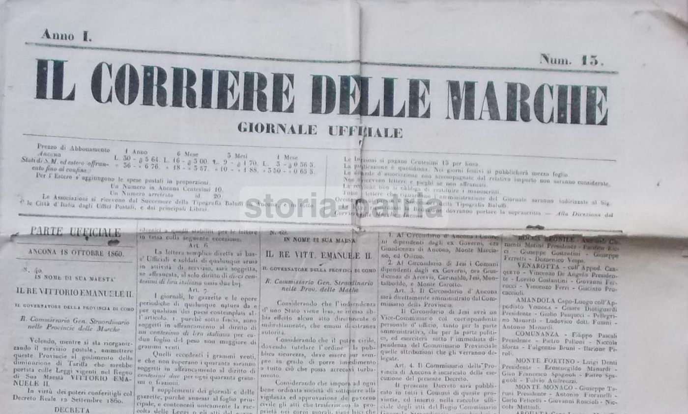 Il Corriere Delle Marche 1860 Giornale Ufficiale Risorgimento Ancona