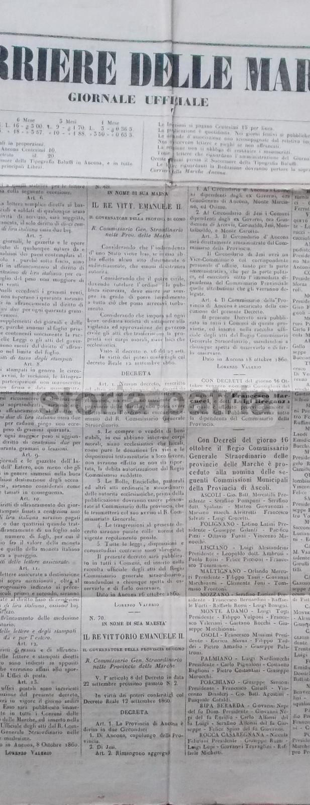 Il Corriere Delle Marche 1860 Giornale Ufficiale Risorgimento Ancona