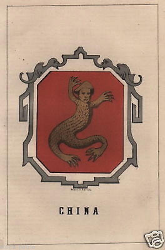Stemma Araldico Cina, Litografia Colorata Bertotti, Milano, 1850 Circa