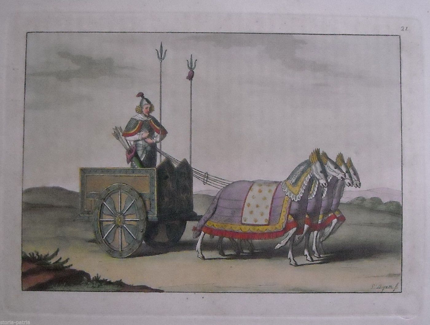 Stampa Antica Cina Costume Tradizionale Soldato Bigatti 1800