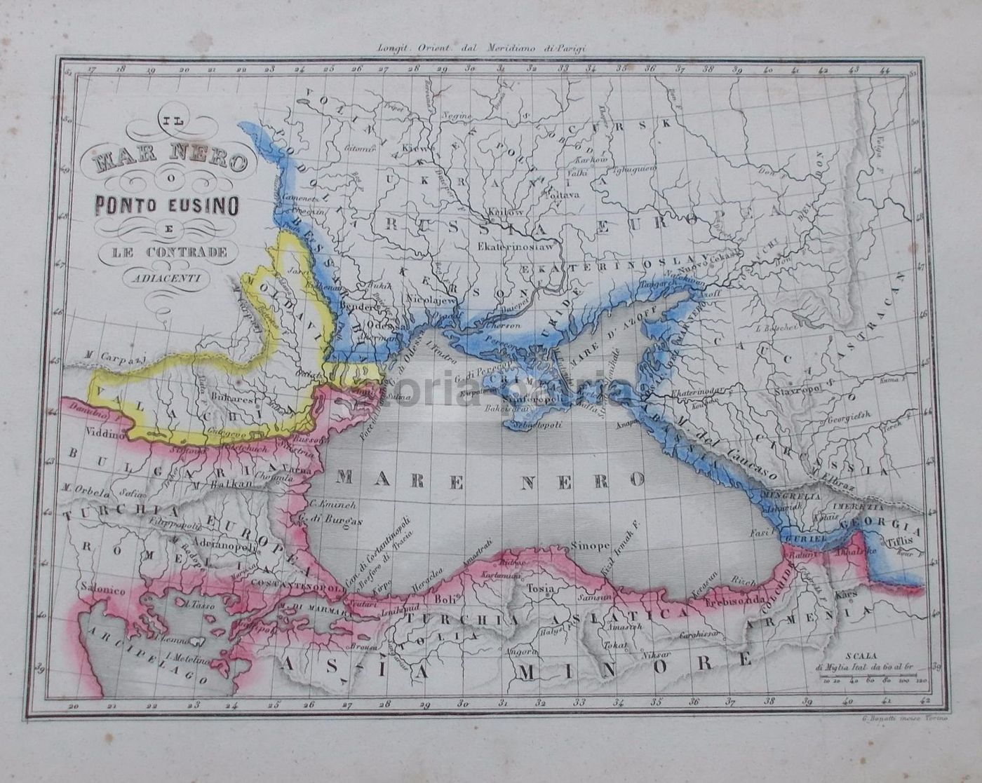 Mappa Antica Del Mar Nero, Turchia, Georgia, Armenia E Crimea, XIX Secolo