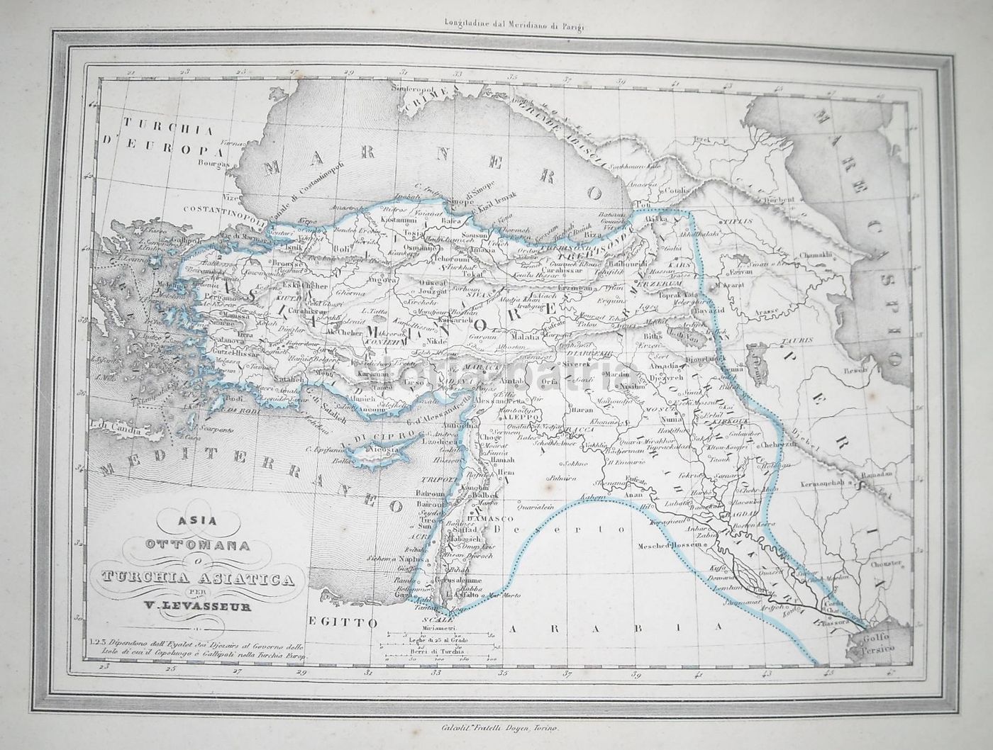 Mappa Antica Turchia Asiatica Ottomana Levasseur 1860