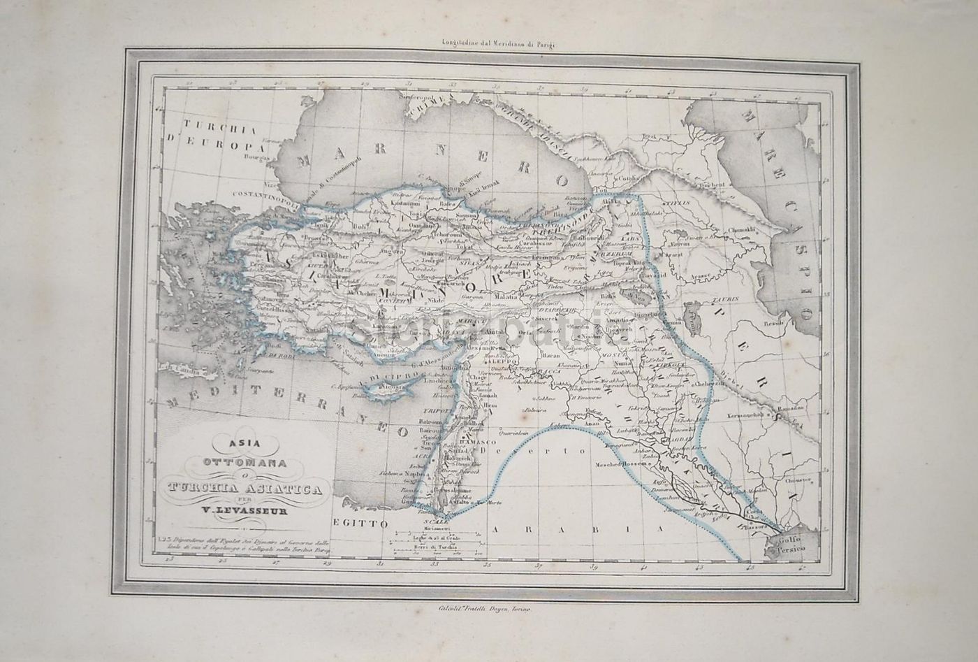 Mappa Antica Turchia Asiatica Ottomana Levasseur 1860