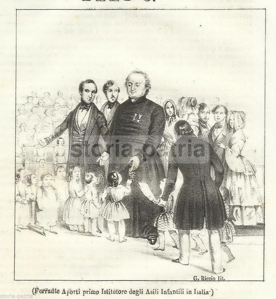 Ferrante Aporti Stampa Litografica Originale 1844 G. Riccio