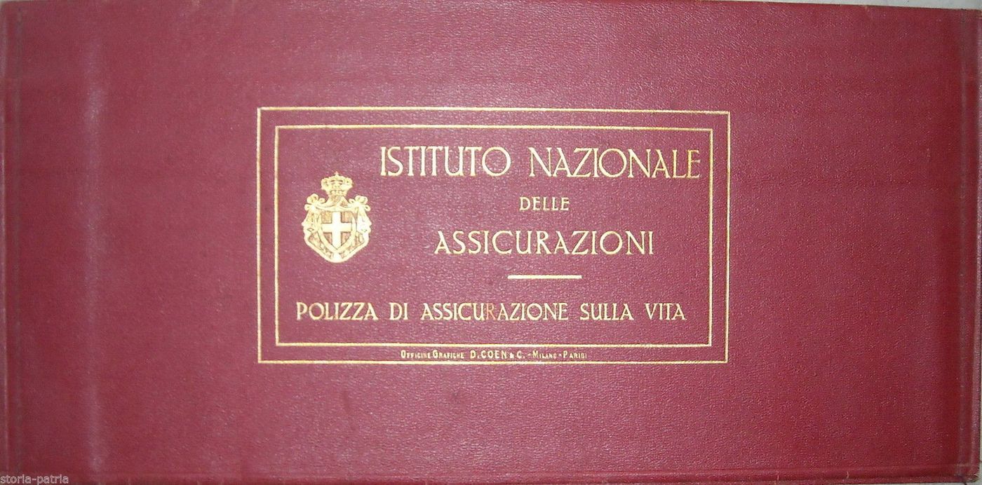 Astuccio Polizza Vita Ina Stemma Savoia Anni '20 '30 Coen Milano