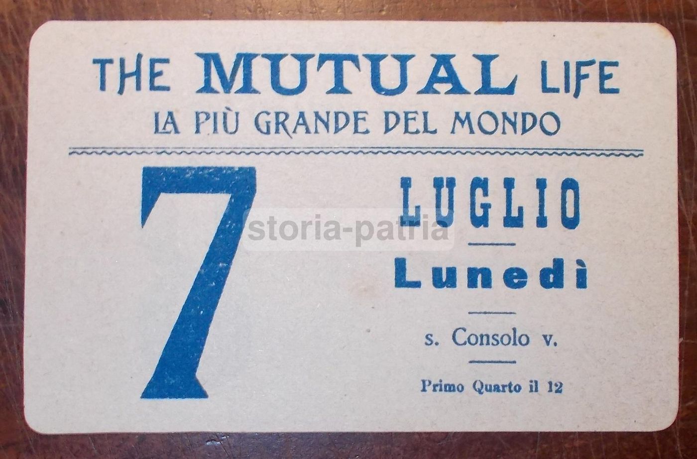 Foglietto Pubblicitario The Mutual Life Assicurazioni, Primo '900