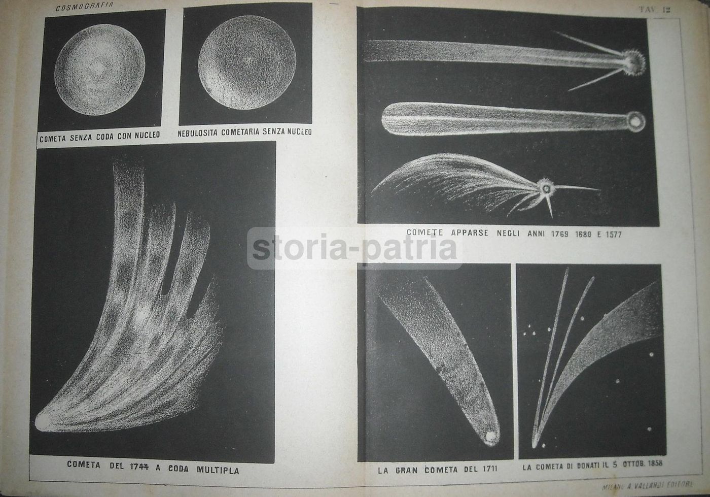 Litografia Antica Comete Fine '800, Cometa Di Donati, Vallardi