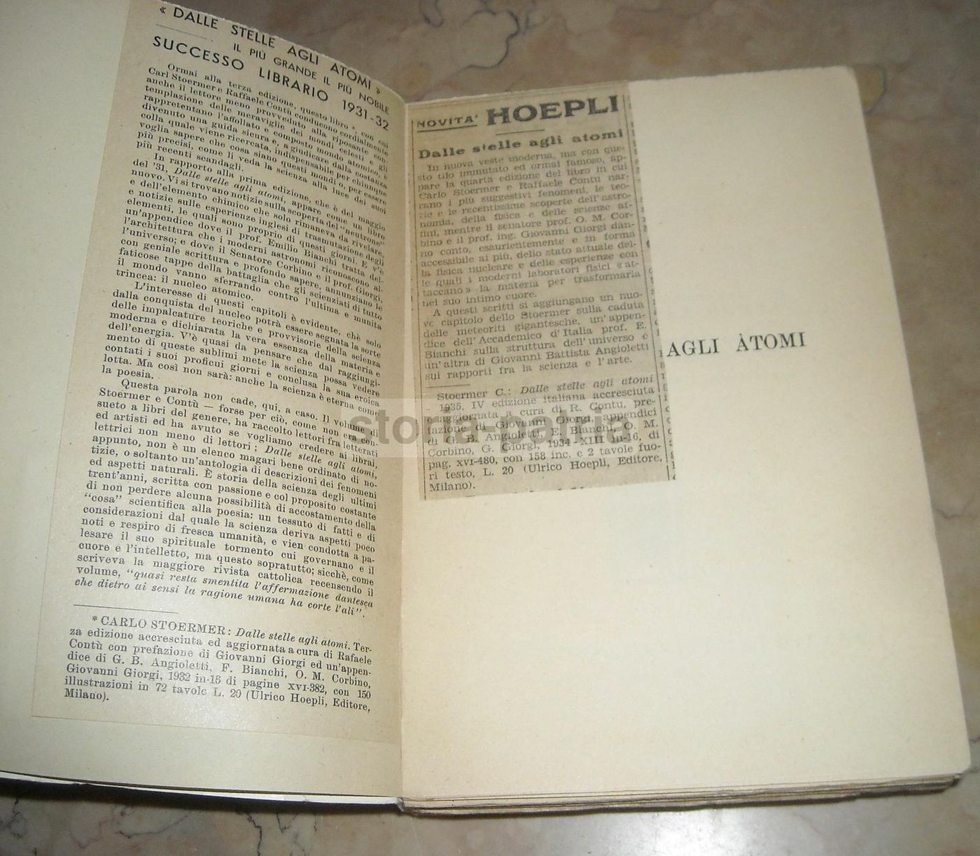 Dalle Stelle Agli Atomi Di Carlo Stoermer, Hoepli, 1932