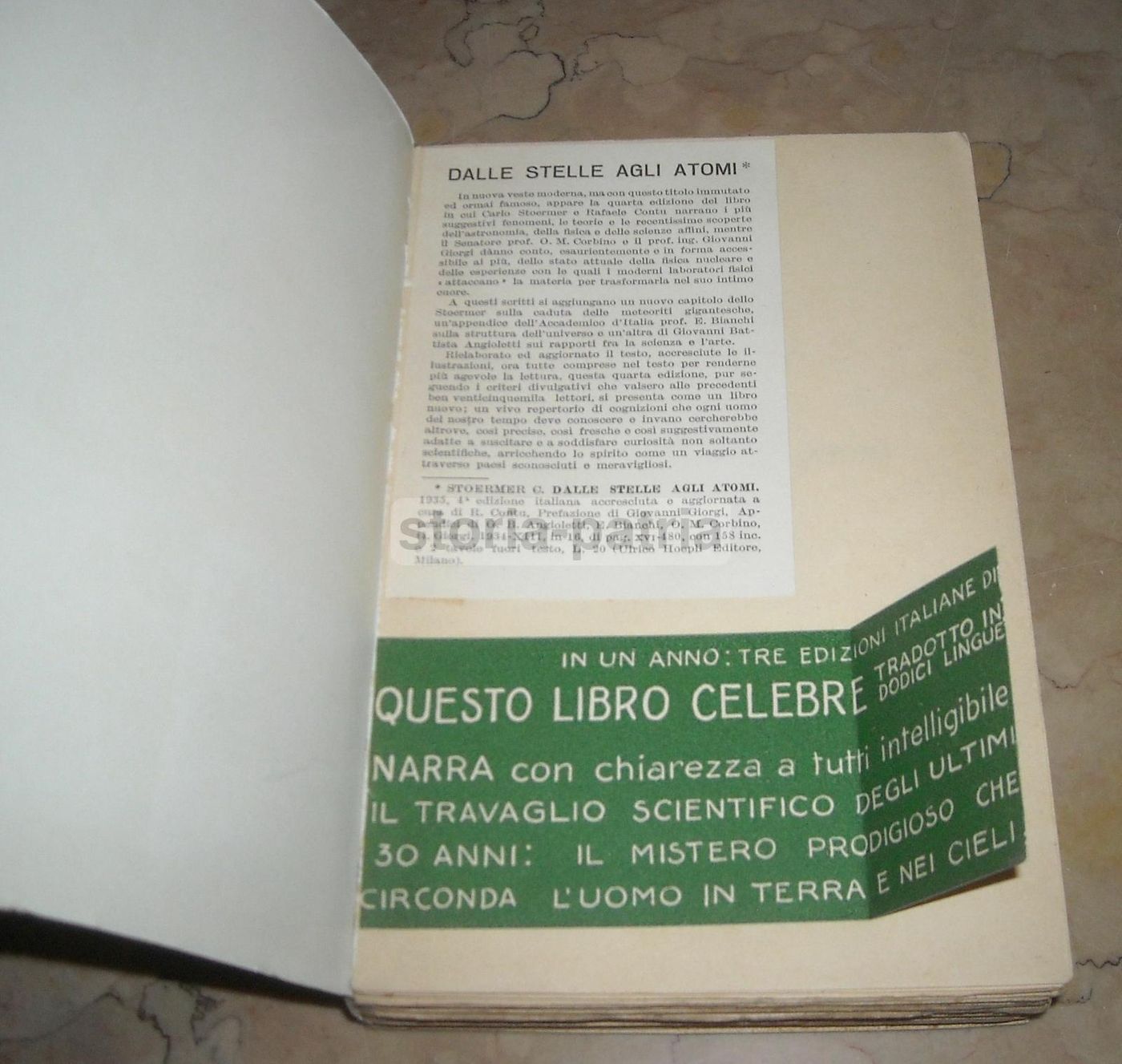Dalle Stelle Agli Atomi Di Carlo Stoermer, Hoepli, 1932