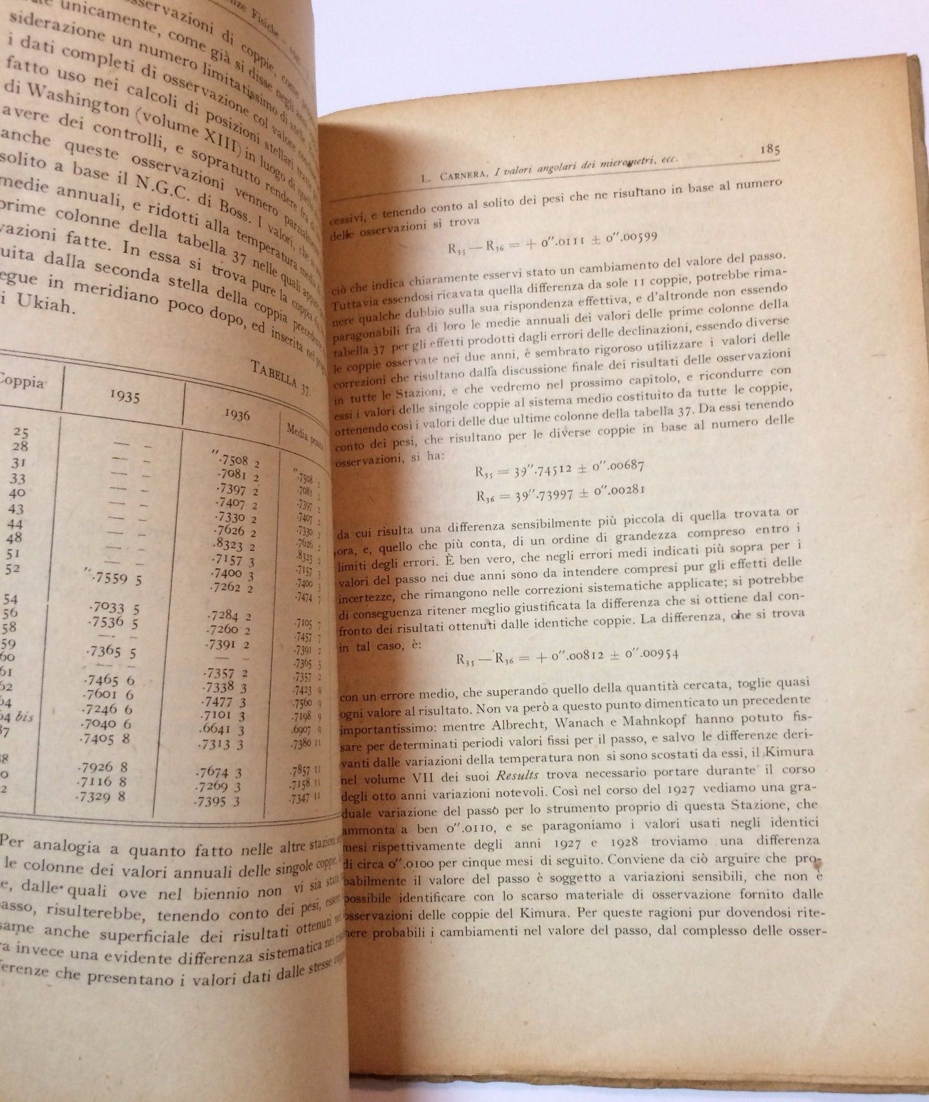 Luigi Carnera: I Valori Angolari Dei Micrometri Nei Telescopi Zenitali, 1947