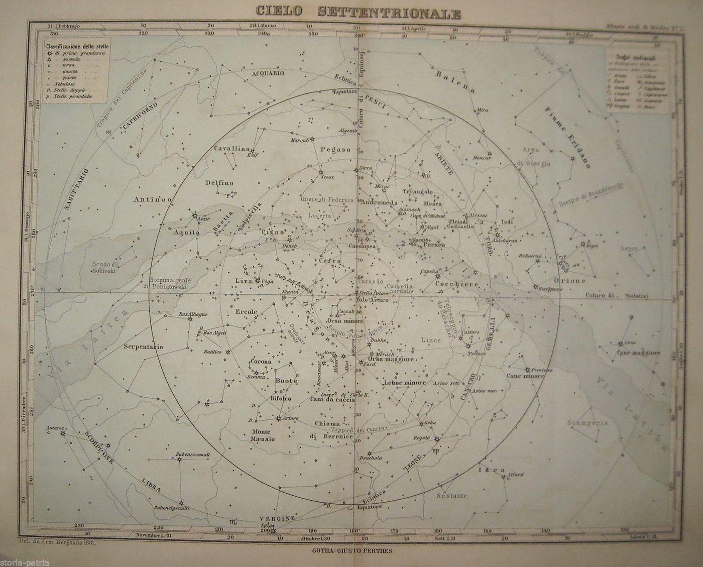Mappa Del Cielo Settentrionale Con Costellazioni Zodiacali, 1881, Perthes
