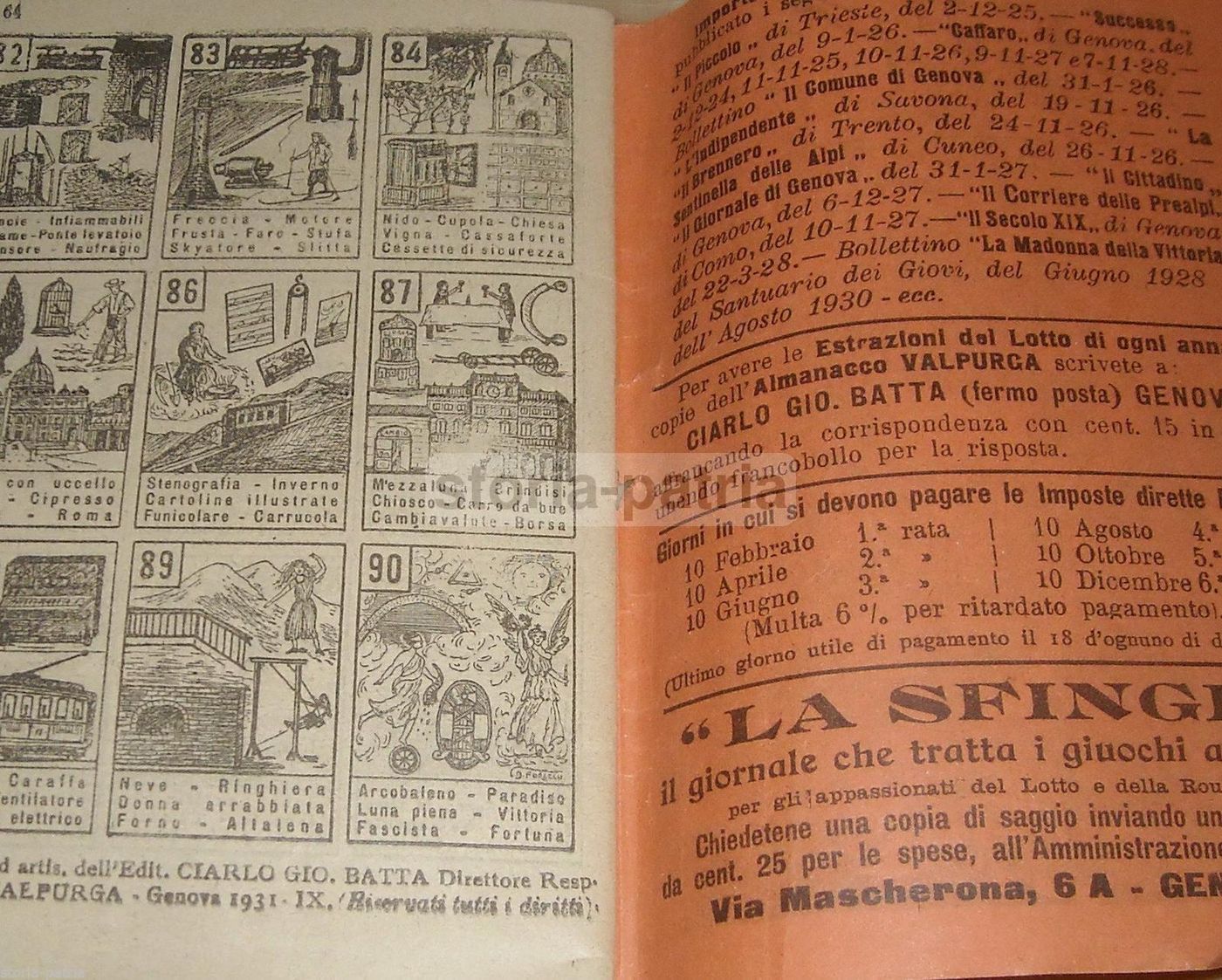 Almanacco Dell'Abate Valpurga 1932, Gio. Batta Ciarlo, Genova