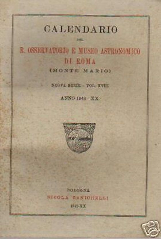 Calendario Del R. Osservatorio E Museo Astronomico Di Roma (Monte Mario) 1942