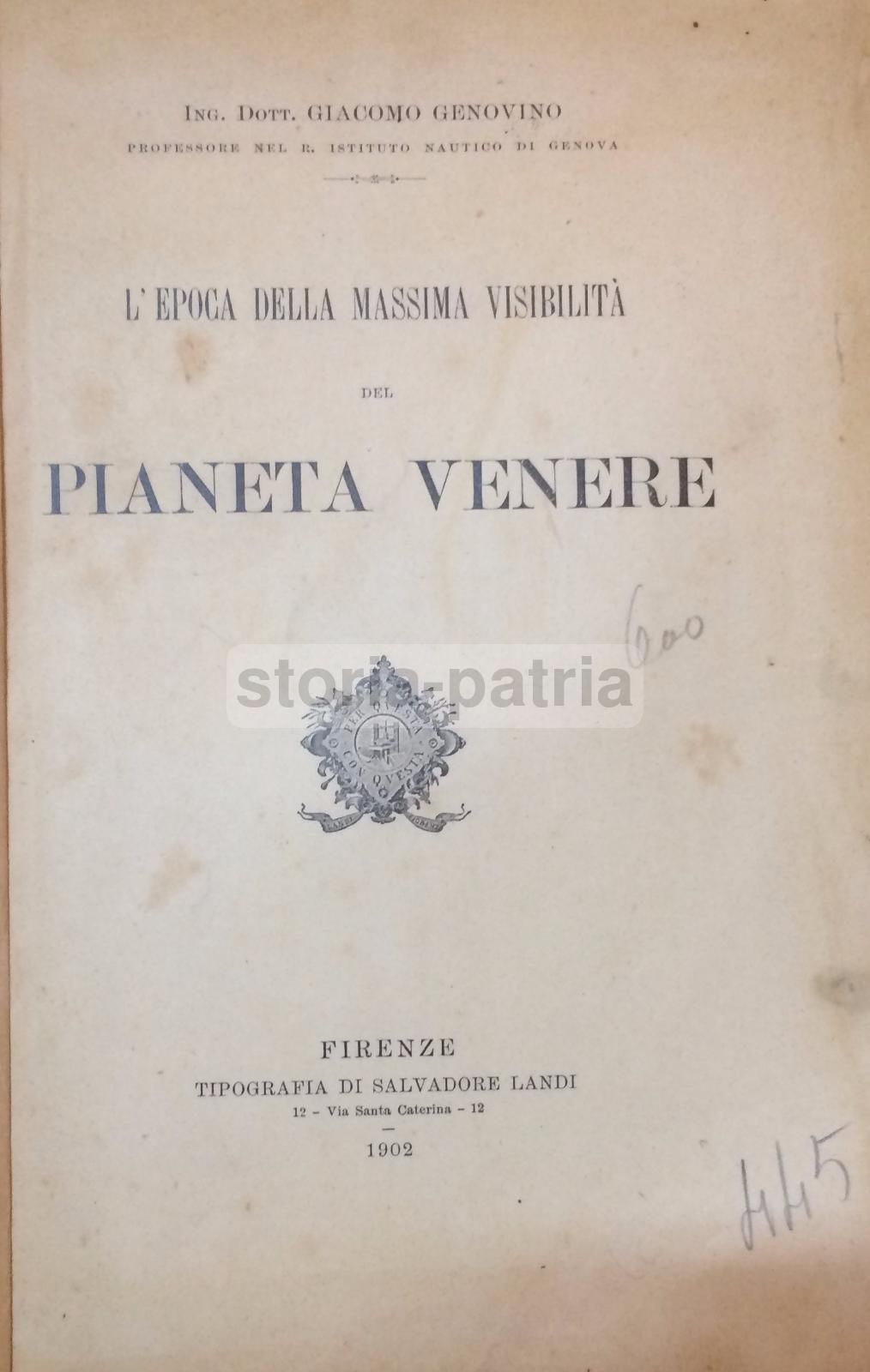 Pianeta Venere Massima Visibilità Genovino 1902 Firenze Landi