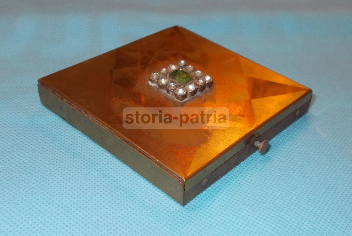 Astuccio Porta Cipria Vintage Metallo Dorato Con Specchietto Anni 30