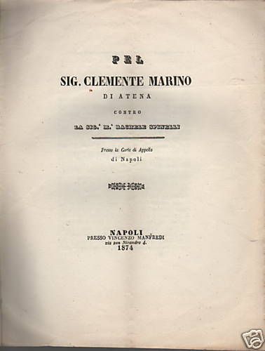 Allegazione Giuridica Atena: Marino Contro Spinelli, Napoli 1874