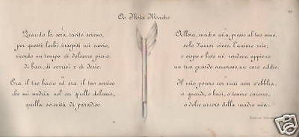 Stampa Calligrafia Aurelio Costanzo A Mia Madre Antica Fine '800