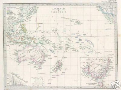 Cartografia Antica Di Australia, Polinesia E Giappone   Stieler, 1869