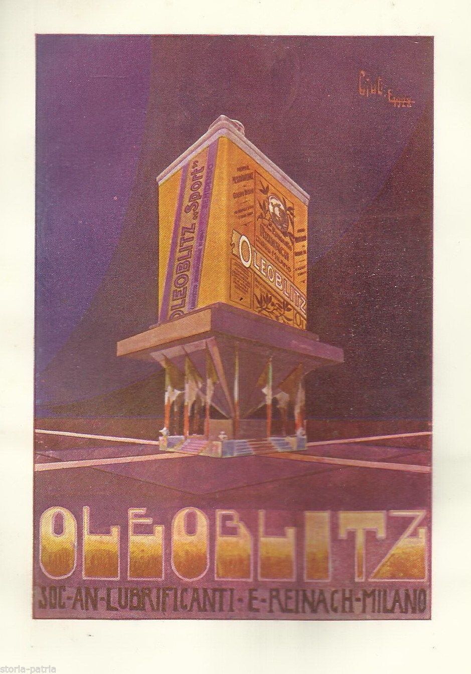 Pubblicità Oleoblitz Reinach E Osram Bilux, Artista Ciuti, Anni 1920