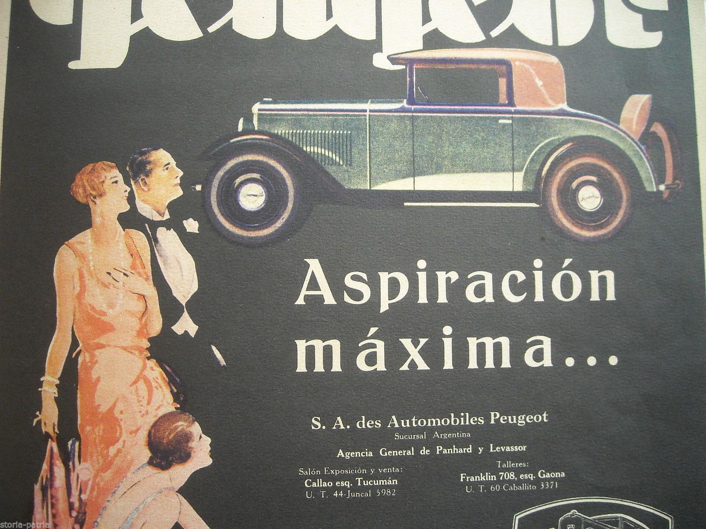 Pubblicità Antica Peugeot Anni '30, Grafica Originale Spagnola