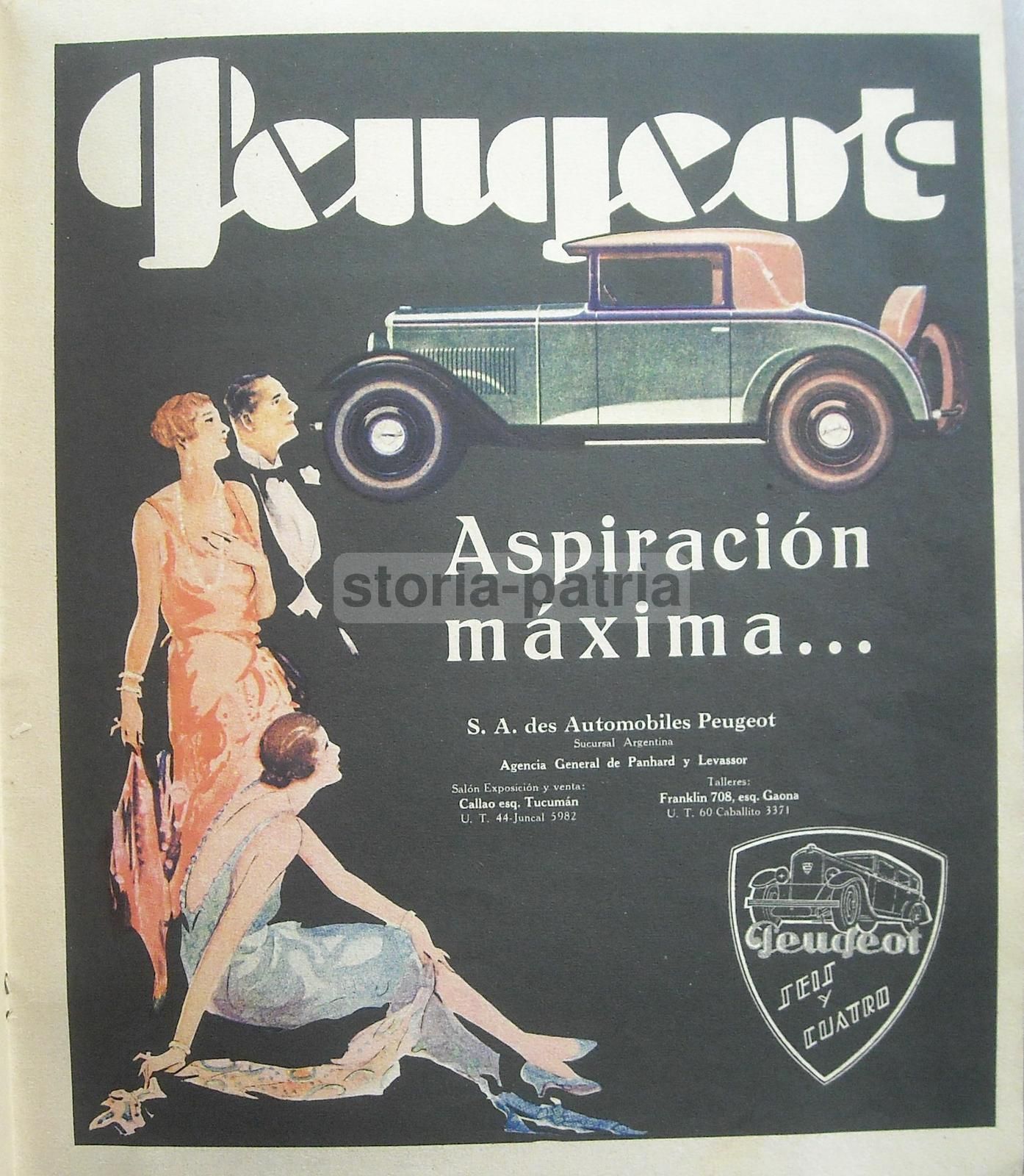 Pubblicità Antica Peugeot Anni '30, Grafica Originale Spagnola