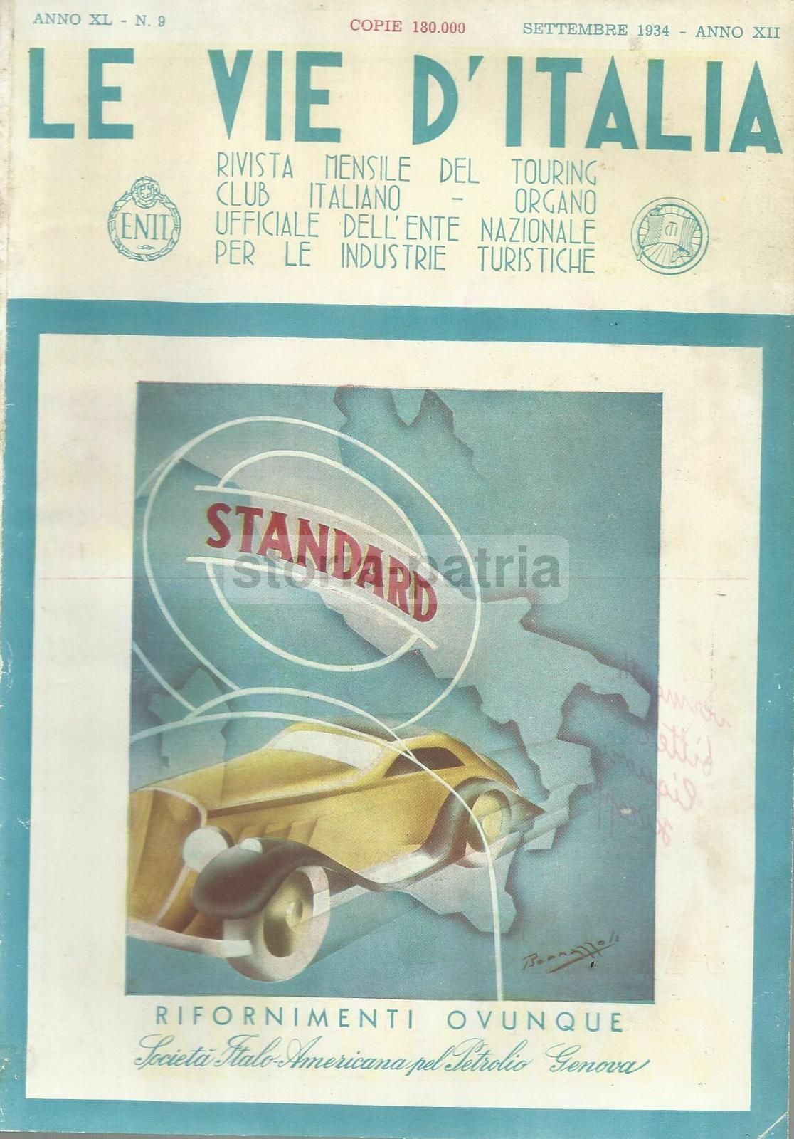 Pubblicità Standard Petrolio 1934 Automobilismo Bernazzoli