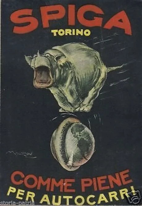 Spiga Torino Tyres Advertisement by Mauzan, Early 1900s, Original
